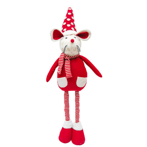 Urban Mouse with Pockets Standing Christmas Decoration 1m Red/White