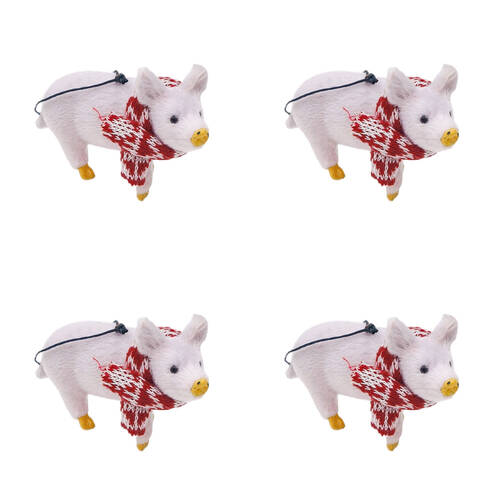 4PK Urban Furry Pig Hanging Christmas Tree Decoration Ornament 10cm Pink