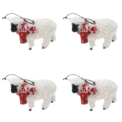 4PK Urban Sheep Hanging Christmas Tree Decoration 10cm White/Black