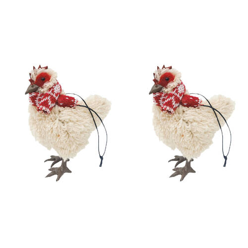 2PK Urban Furry Chicken Hanging Christmas Tree Decoration 11cm Beige