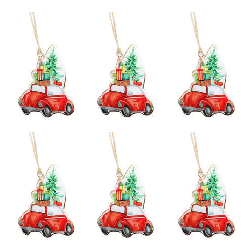 6PK Urban Bug with Tree and Presents Hanging Decoration 10cm Red