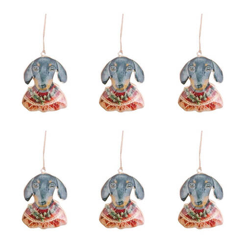 6PK Urban Christmas Dog Wearing Jumper Hanging Decoration 11cm Red/White