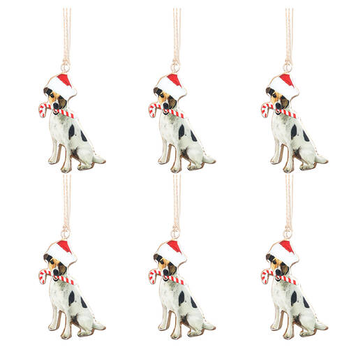 6PK Urban Christmas Dogs Hanging Decoration 11cm Brown/White Assorted