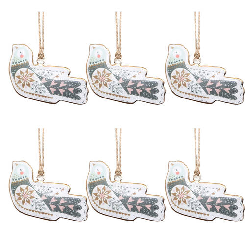 6PK Urban Decorative Flying Bird Hanging Decoration 10cm Pink/Sage Assorted
