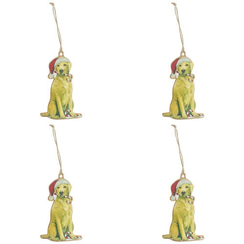 4PK Urban Dogs with Candy Canes Metal Hanging Decoration 11cm White/Red Assorted