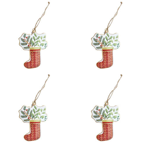 4PK Urban Christmas Stocking Metal Hanging Decoration 11cm Red/Green Assorted