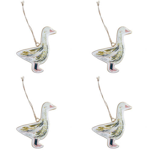 4PK Urban Duck Pheasant Metal Hanging Christmas Decor 10cm Pink/Green Assorted
