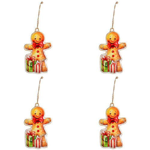 4PK Urban Gingerbread Metal Hanging Christmas Decoration 11cm Brown Assorted