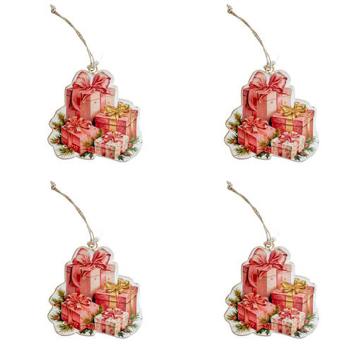 4PK Urban Yesteryear Wreath Presents Metal Hanging DecorPink 11cm Pink Assorted