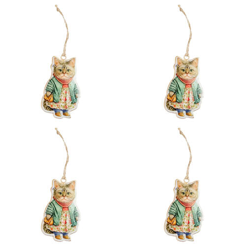 4PK Urban Nanna Cat Metal Hanging Christmas Decoration 11cm Blue