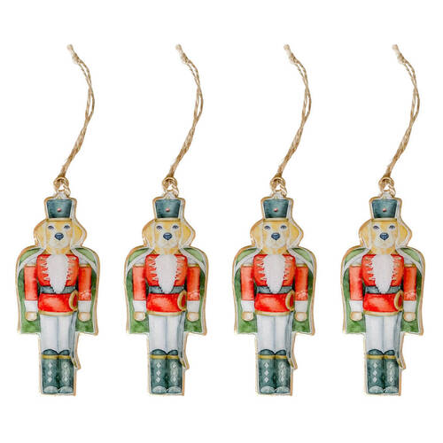 4PK Urban Cat/Dog Nutcracker Metal Hanging Decoration 13cm Red/Green Assorted