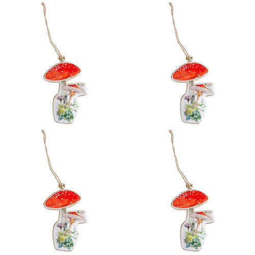4PK Urban Toadstools Metal Hanging Christmas Decoration 9cm Red Assorted