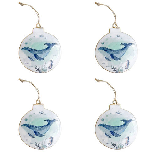 4PK Urban Under the Sea Whale/Turtle Metal Hanging Decor 11cm Blue/Green Asstd