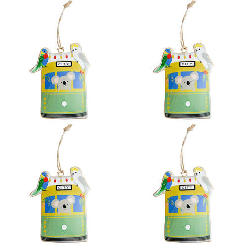 4PK Urban Oz Animals with Tram Metal Hanging Christmas Decoration 12cm Green