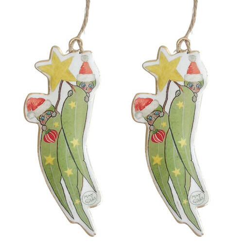 2PK Urban May Gibbs Gumnut Babies Leaves Metal Decor 13cm Red/Green Asstd