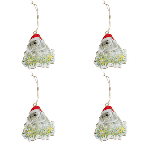 4PK Urban Popcorn Blue Koalas Metal Hanging Decoration 10cm Grey/Red Assorted