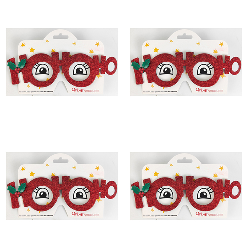 4x Urban 15cm Plastic/Metal Ho Ho Ho Eye Glasses Christmas Costume Kids 3+ Red