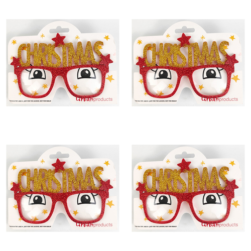 4x Urban 15cm Plastic/Metal Christmas Eye Glasses Costume Kids 3y+ Red