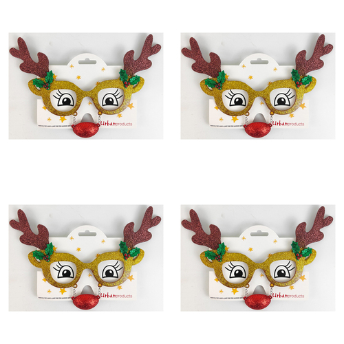 4x Urban 15cm Fabric/Metal Reindeer Eye Glasses Christmas Costume Kids 3+ Gold