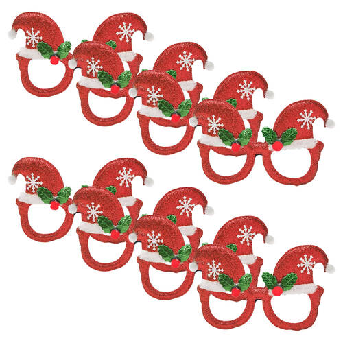 8PK Urban Santa Hat Festive Christmas Novelty Eye Glasses 15cm Red