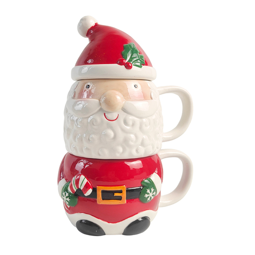 Urban Santa 23cm Ceramic Stacked Mug Set Xmas Display Cup - Red/white