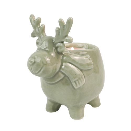 Urban Cute Reindeer 11cm Ceramic Tealight Holder Candle Home Decor - Sage