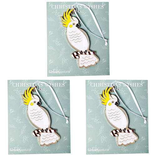 3PK Urban Australian Cockatoo Hanging Decoration 10cm White/Yellow