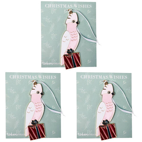 3PK Urban Australian Galah Hanging Christmas Decoration 10cm Pink