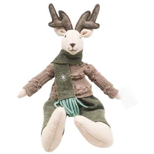 Urban Fabric Sitting Reindeer Decoration Olive Decorative Seasonal Decor