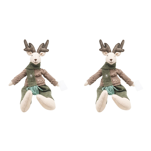 2PK Urban Fabric Sitting Reindeer Decoration Olive Decorative Seasonal Decor
