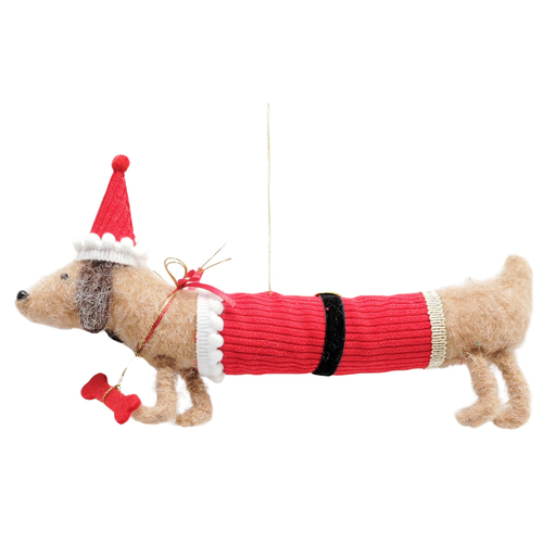 Urban Felt Sausage Dog Santa Hanging Decoration Decorative Seasonal Decor