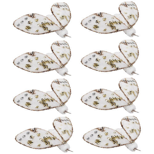 8PK Urban Moth Clip Christmas Decoration Ornament 9cm White/Gold