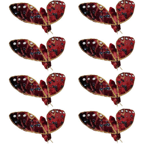 8PK Urban Moth Clip Christmas Decoration Ornament 9cm Burgandy/Red
