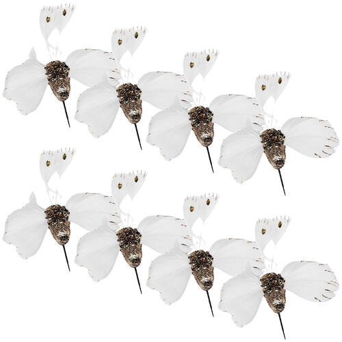 8PK Urban Flying Hummingbirds Clip Decoration 12cm White/Champagne