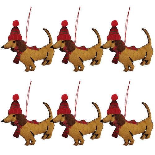 6PK Urban Pug/Sausage Dog Hanging Decoration 13cm Brown Assorted