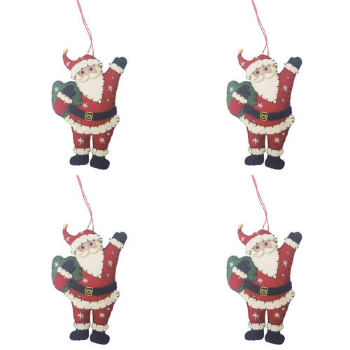 4PK Urban Santa Fabric Hanging Christmas Decoration 10cm Red Assorted