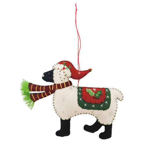Urban Christmas Sheep Fabric Hanging Decoration 15cm White/Red