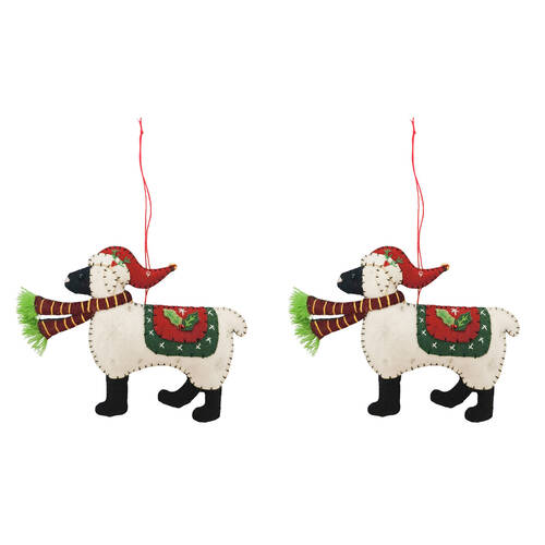2PK Urban Christmas Sheep Fabric Hanging Decoration 15cm White/Red