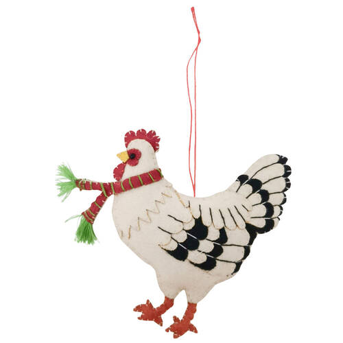 Urban Christmas Chicken Fabric Hanging Decoration 10cm White/Red
