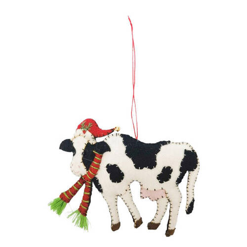 Urban Christmas Cow Fabric Hanging Decoration 15cm White/Black