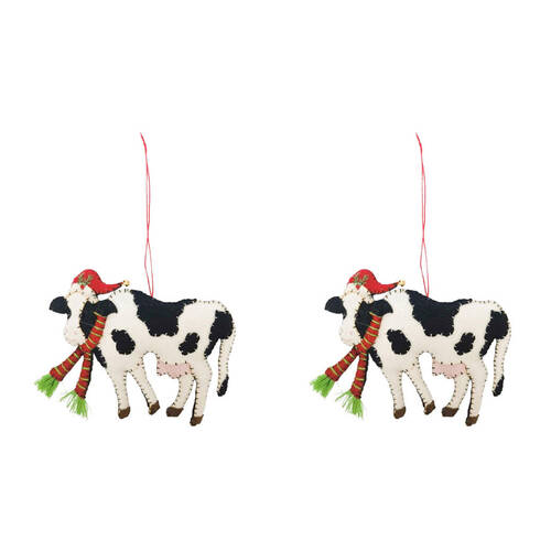 2PK Urban Christmas Cow Fabric Hanging Decoration 15cm White/Black