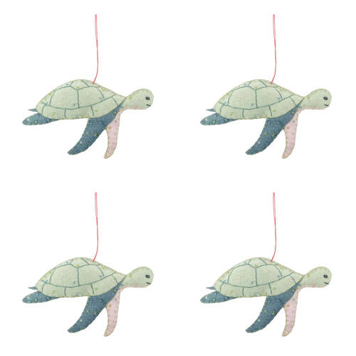 4PK Urban Wool Felt Turtle Fabric Hanging Christmas Decoration 12cm Green
