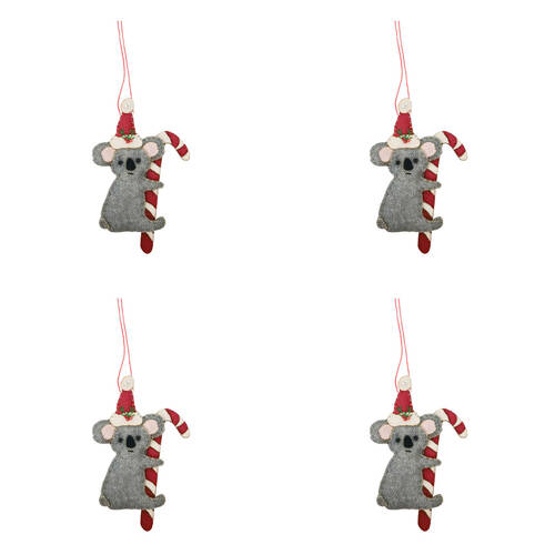 4PK Urban Christmas Koala Fabric Hanging Decoration 10cm Grey/Red