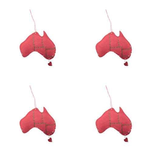 4PK Urban Australia Fabric Hanging Christmas Decoration 10cm Red