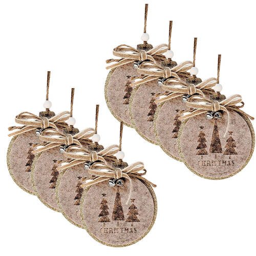 8PK Urban Felt Christmas Star Bauble Hanging Decoration 10cm Natural Assorted