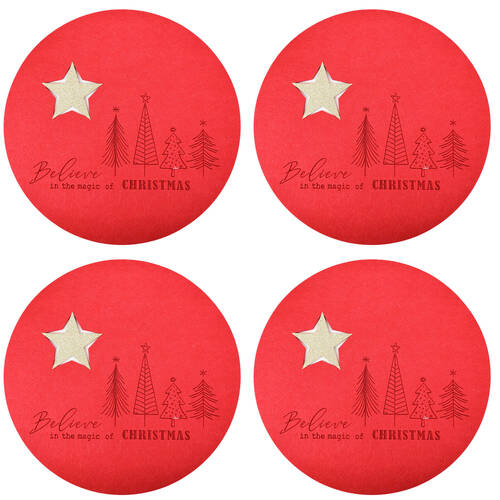 4x 2pc Urban Felt Christmas Star Trees Table Place Mat Set 34cm Red
