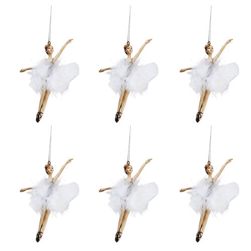6PK Urban Dancing Ballerinas Hanging Decoration 13cm White Assorted