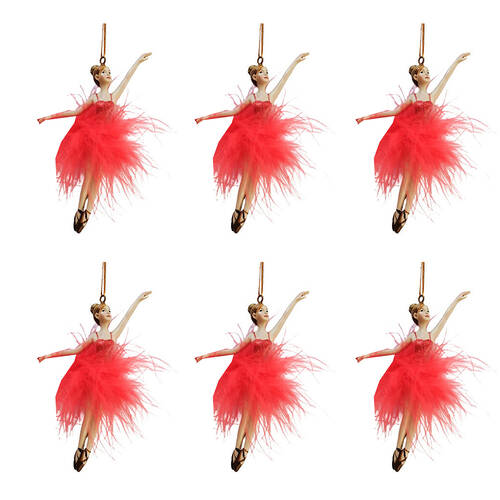 6PK Urban Dancing Ballerinas Hanging Decoration 13cm Red Assorted