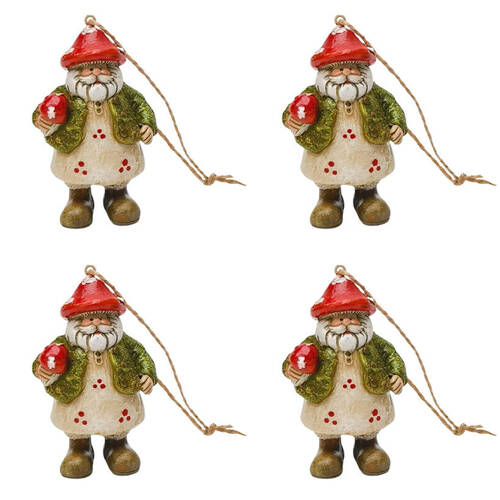 4PK Urban Toadstool Santa Resin Hanging Christmas Decor 8cm Red/Green Assorted