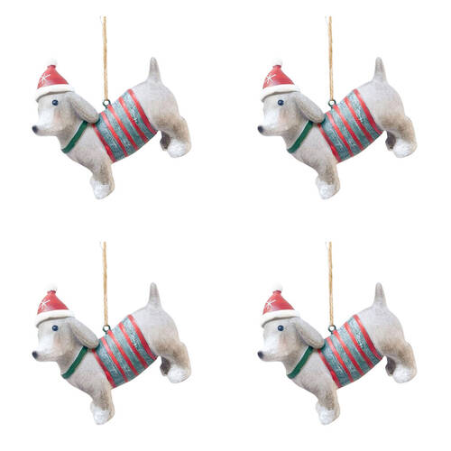 4PK Urban Sausage Dog Sweater Resin Hanging Christmas Decoration 8cm Red/Green